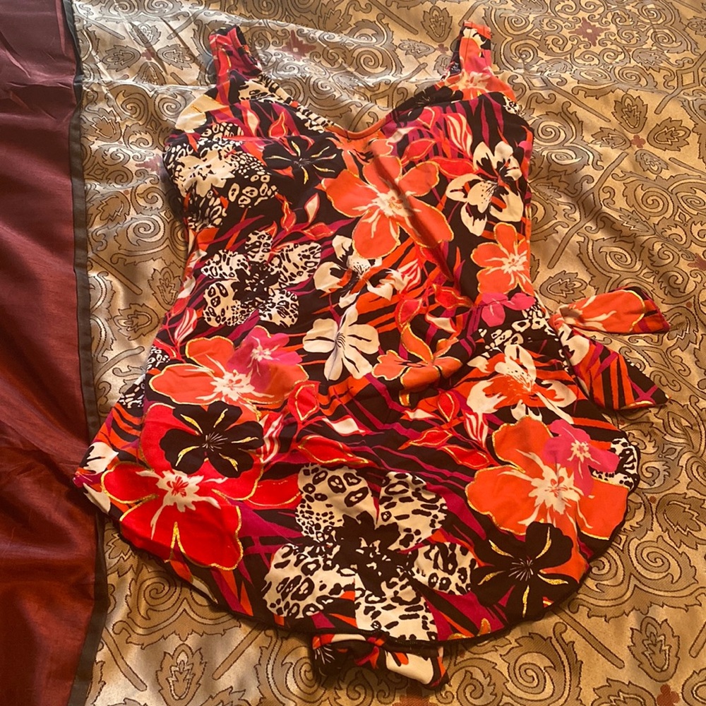 Rose Marie Reid one piece swimsuit with built in skirt with bow on side